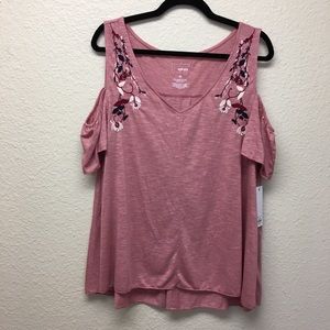 Sonoma cold shoulder embroidered top